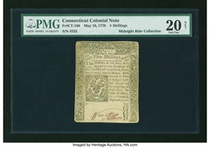 image for: Connecticut May 10, 1770 5s PMG Very Fine 20 Net....