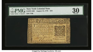 image for: New York August 13, 1776 $10 PMG Very Fine 30....