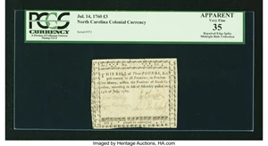 image for: North Carolina July 14, 1760 £3 PCGS Apparent Very Fine 35....