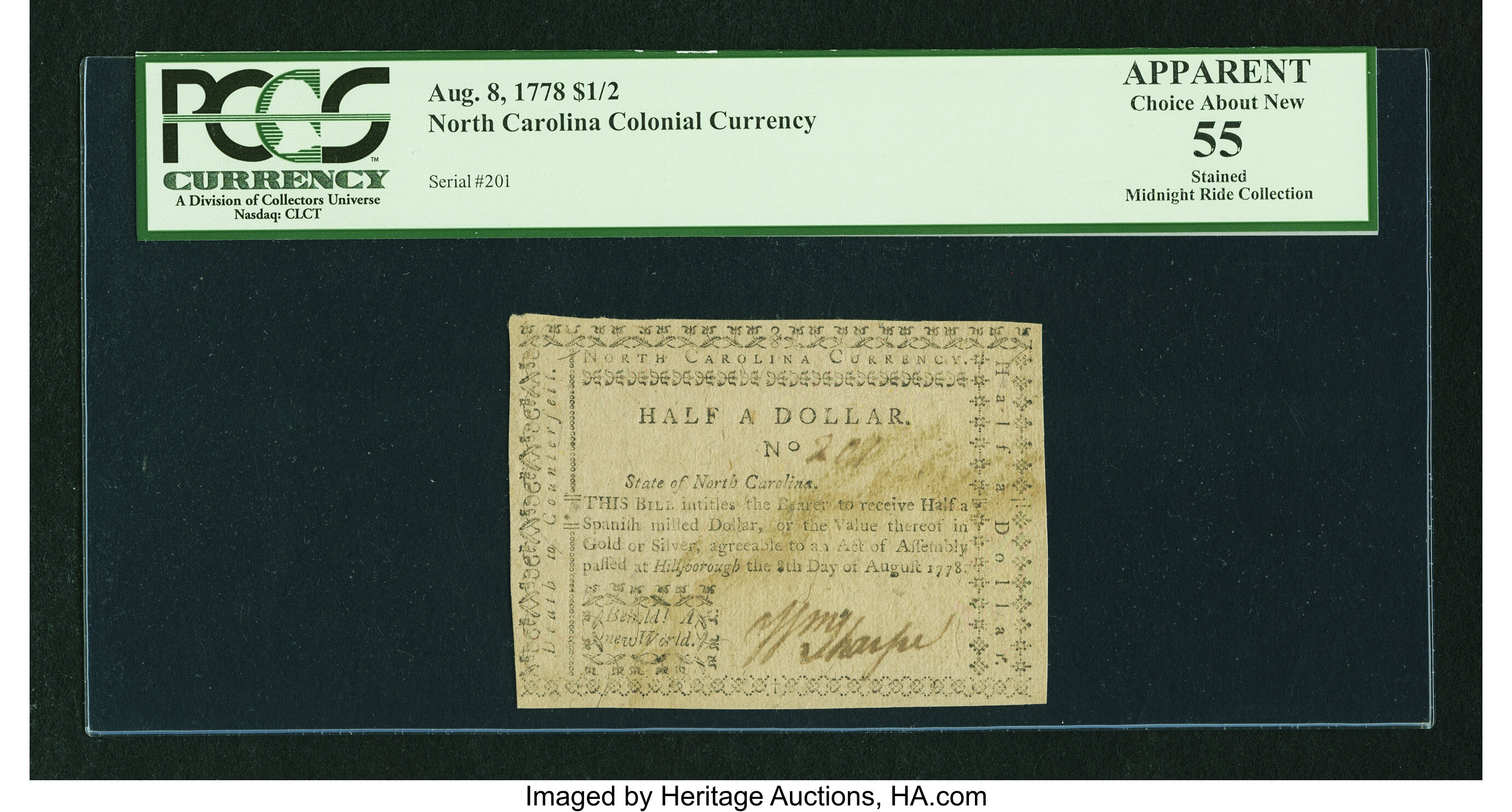 image for: North Carolina August 8, 1778 $1/2 PCGS Apparent Choice About New 55....