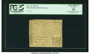 image for: Pennsylvania March 10, 1769 15s PCGS Apparent Very Fine 25....