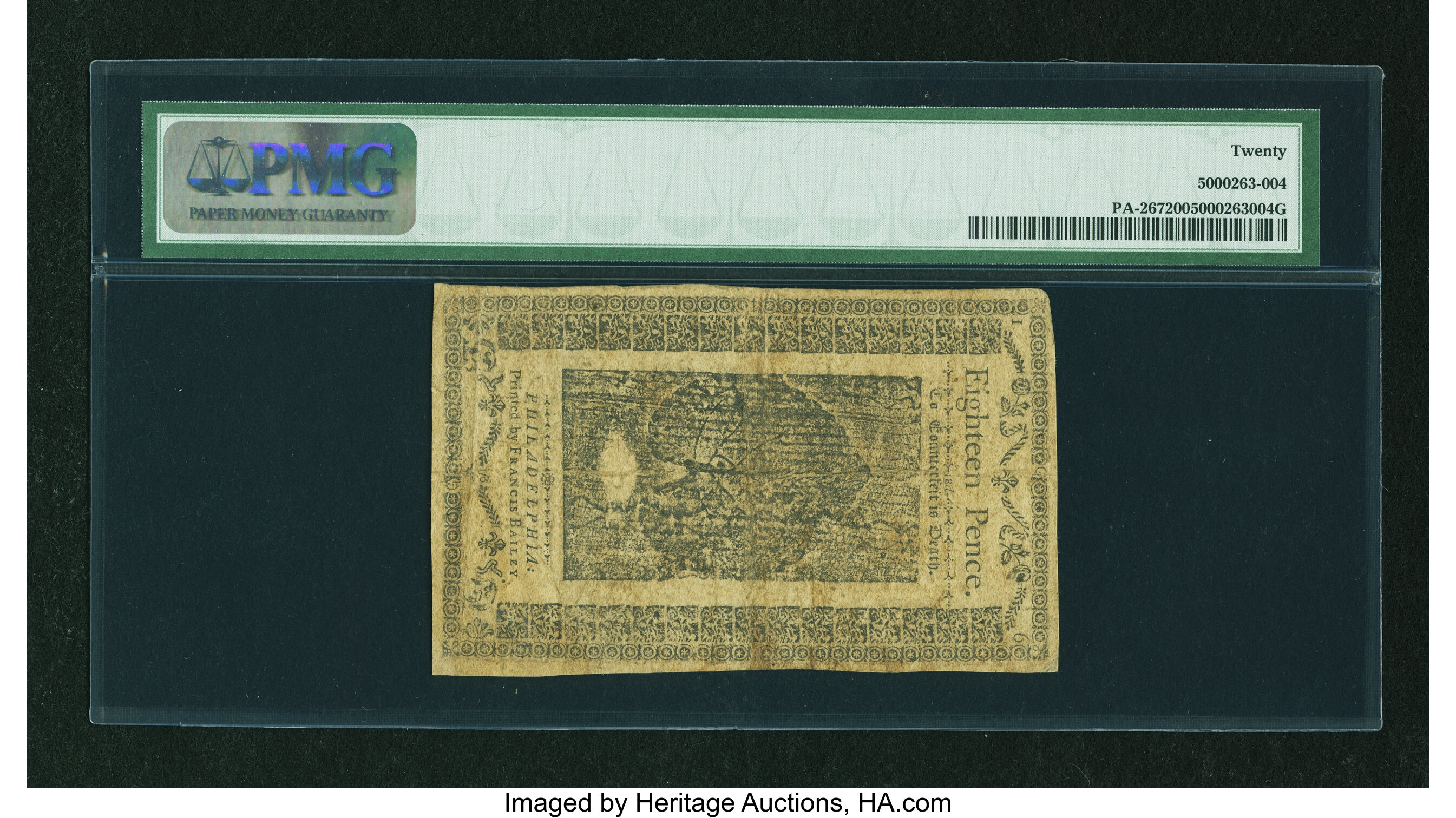 image for: Pennsylvania March 16, 1785 1s/6d PMG Very Fine 20....