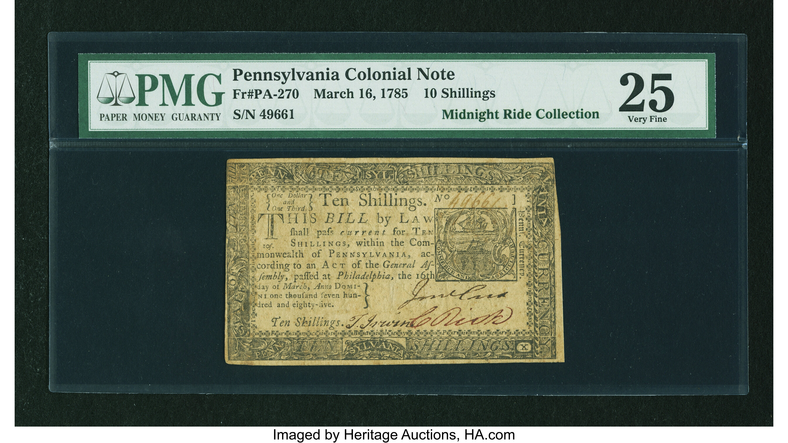 image for: Pennsylvania March 16, 1785 10s PMG Very Fine 25....