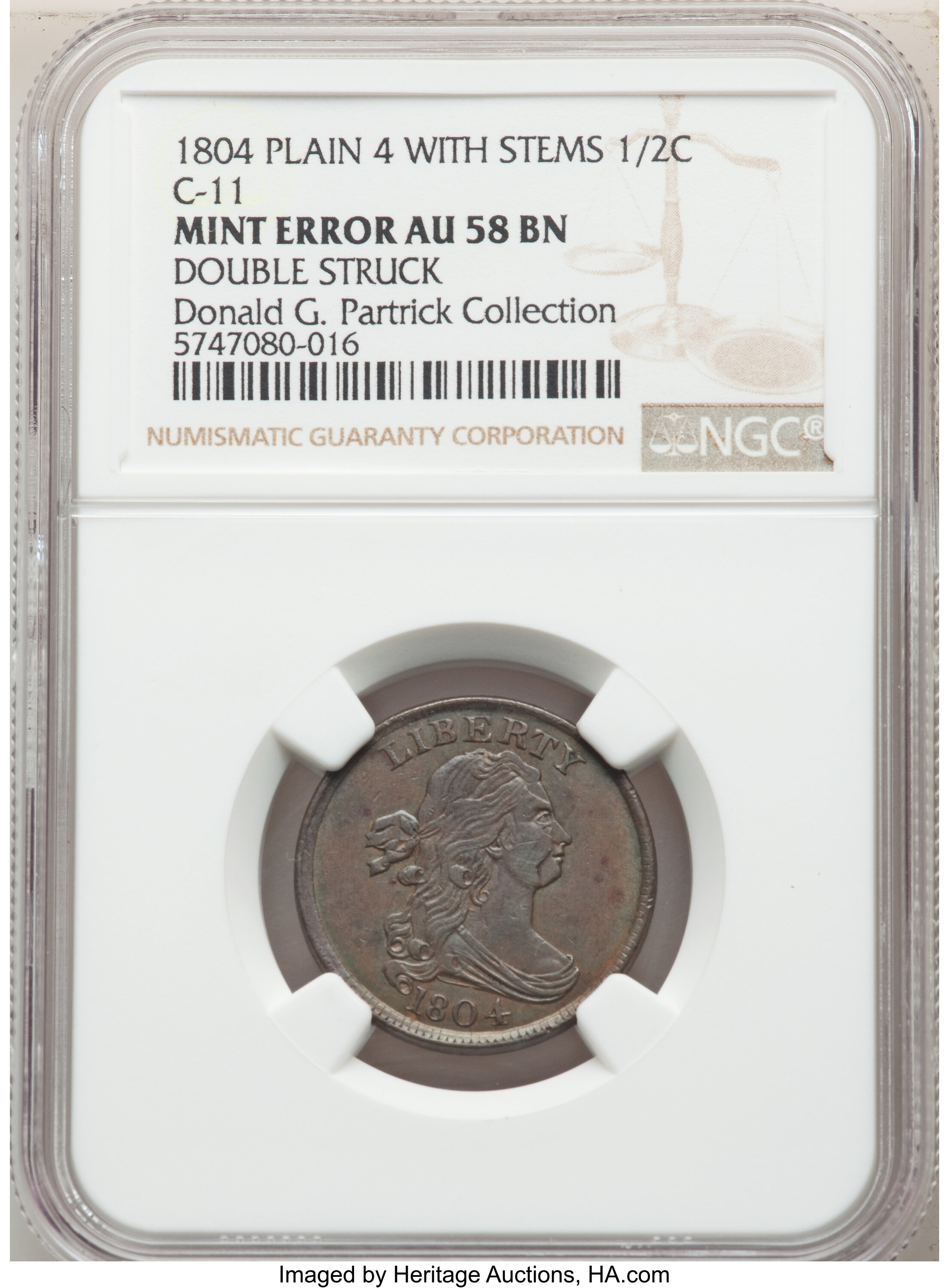 image for: 1804 1/2 C Plain 4, Stems, C-11, B-12, R.2 -- Double Struck -- AU58 NGC....