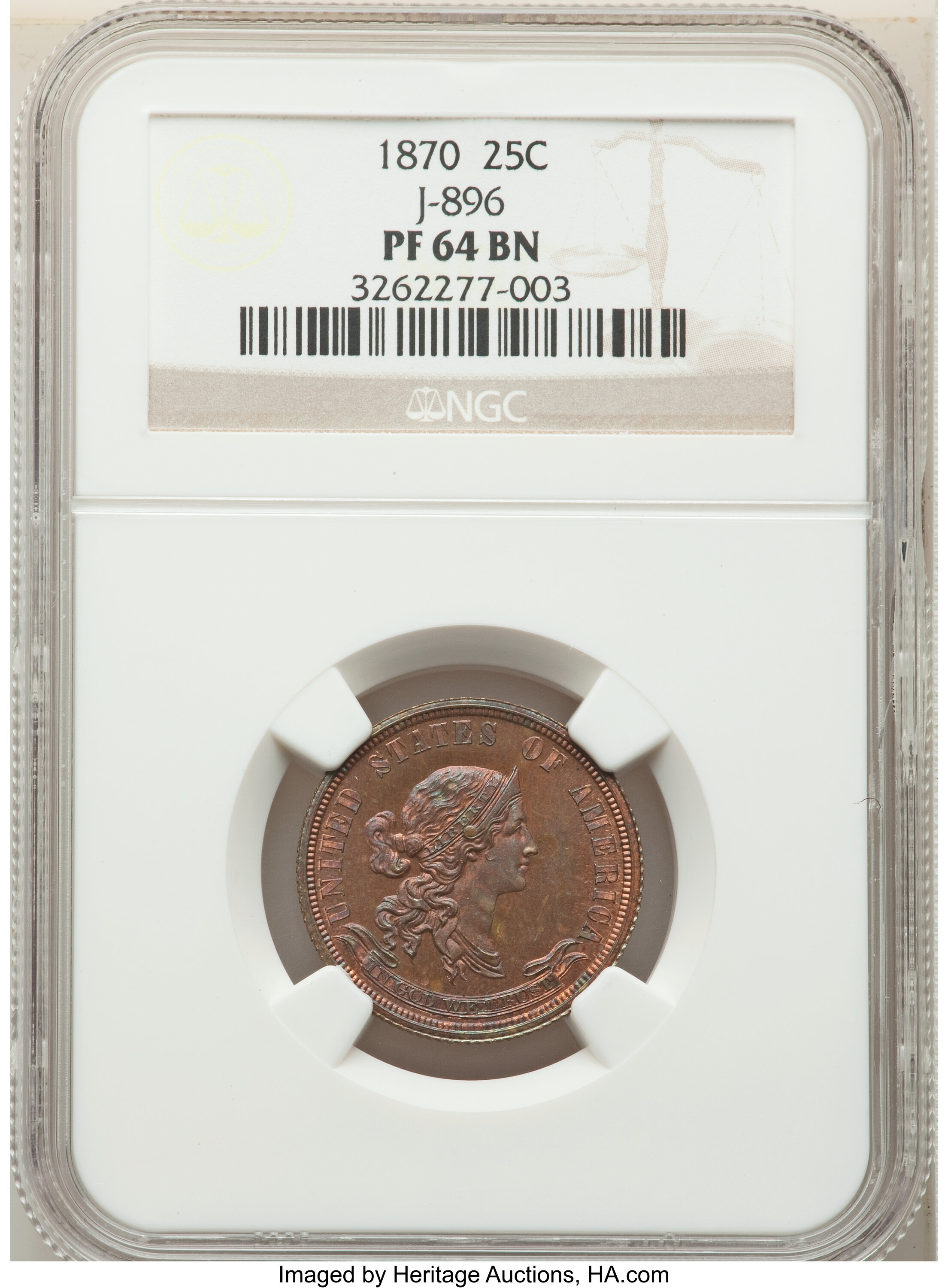 image for: 1870 25C Standard Silver Quarter Dollar, Judd-896, Pollock-1003, Low R.7, PR64 Brown NGC....
