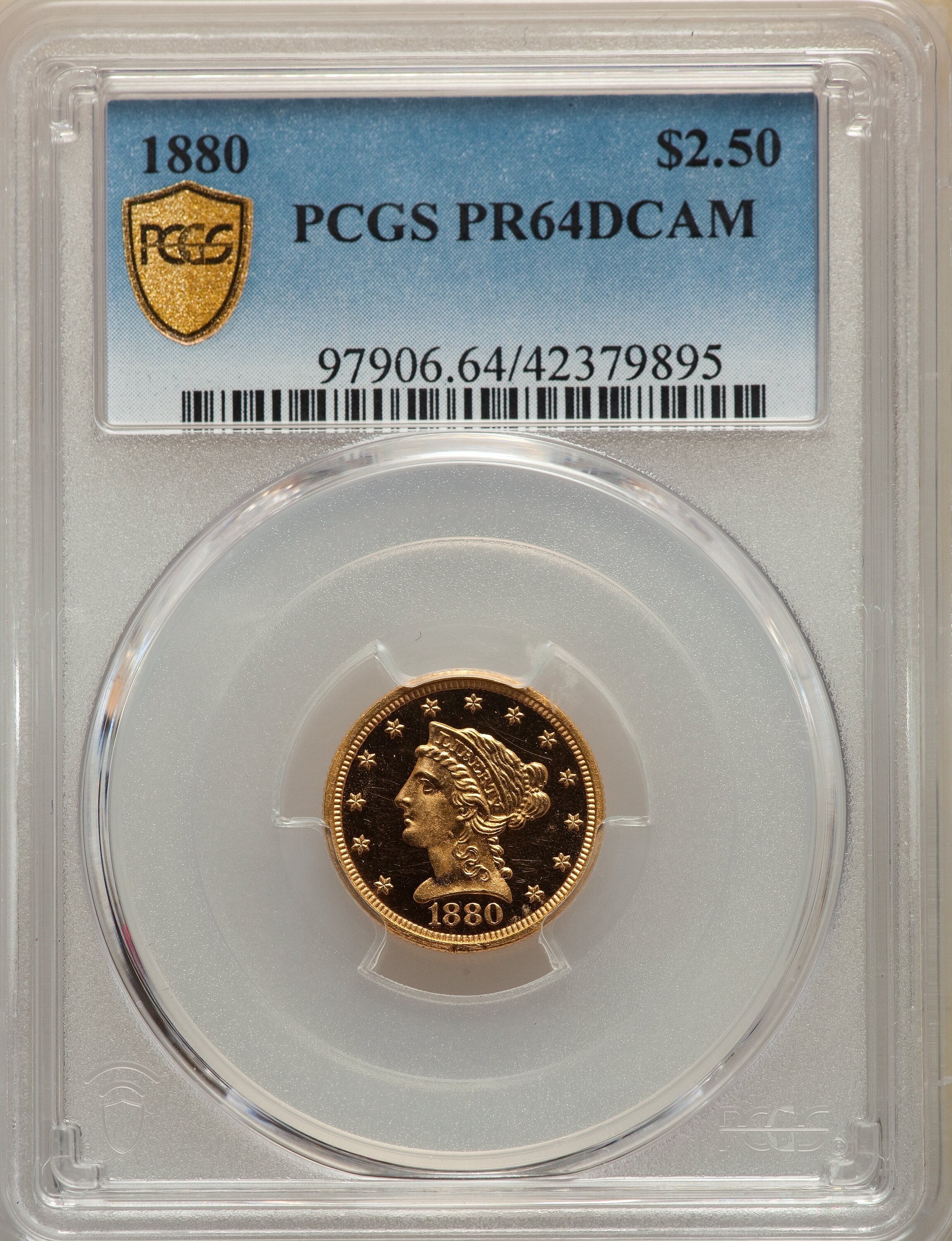 image for: 1880 $2 1/2 PR64 Deep Cameo PCGS. JD-1, R.6....