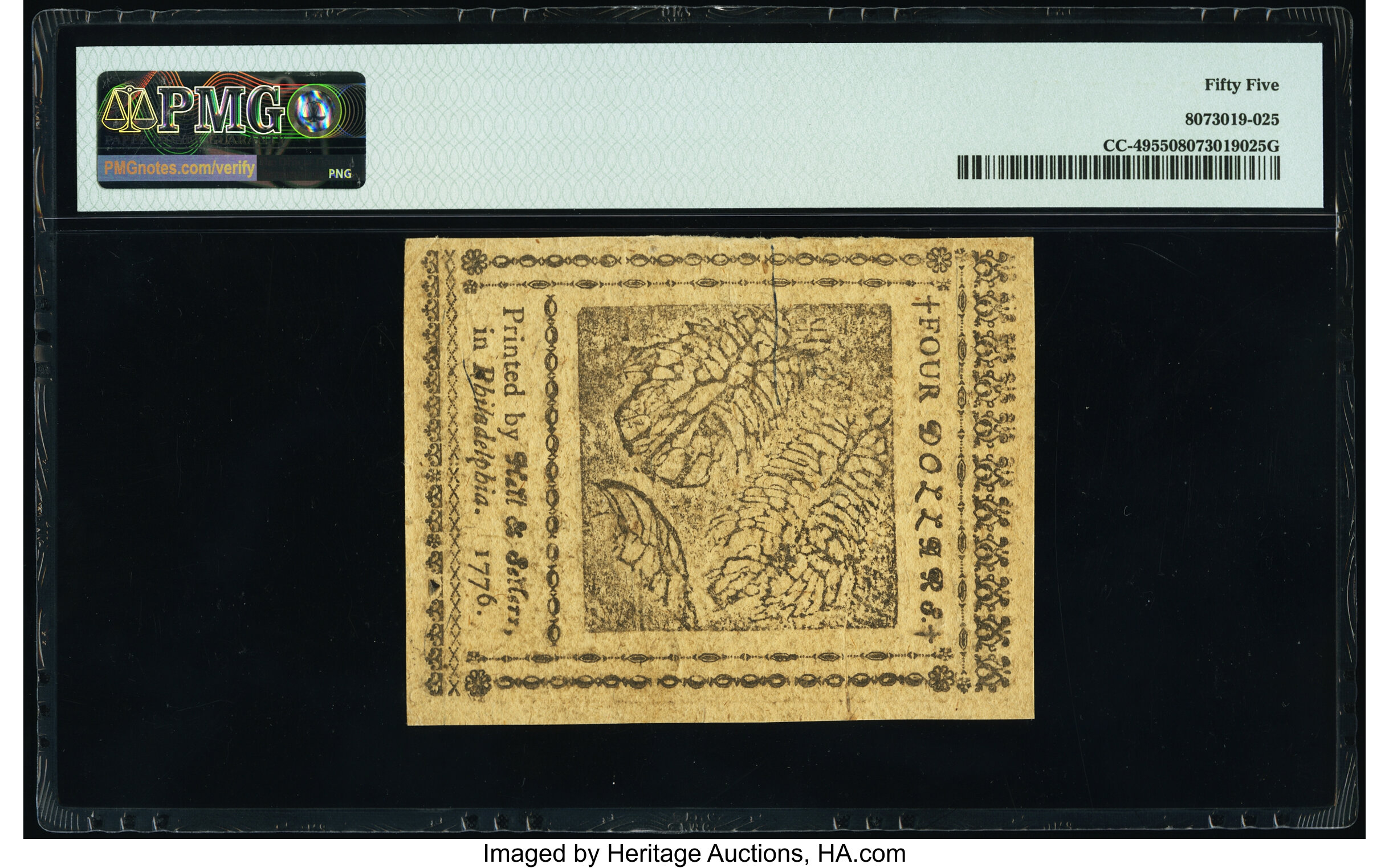 image for: Continental Currency November 2, 1776 $4 PMG About Uncirculated 55....