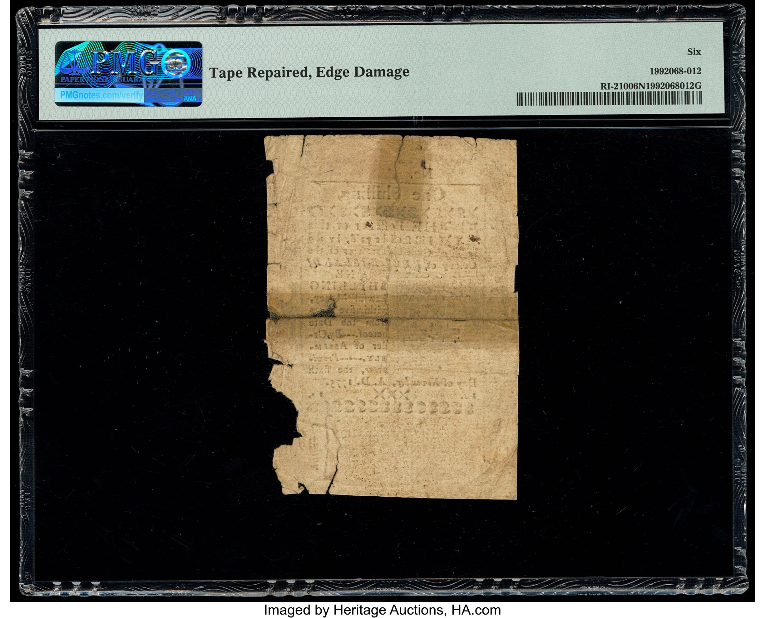 image for: Rhode Island November 6, 1775 1s PMG Good 6 Net....