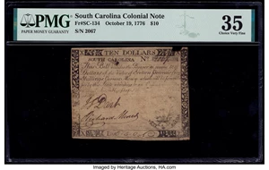 image for: South Carolina October 19, 1776 $10 PMG Choice Very Fine 35....