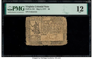 image for: Virginia May 5, 1777 $8 PMG Fine 12....