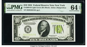 image for: Fr. 2004-B $10 1934 Federal Reserve Note. PMG Choice Uncirculated 64 EPQ....