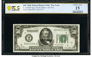image for: Fr. 2100-B* $50 1928 Federal Reserve Star Note. PCGS Banknote Choice Fine 15....