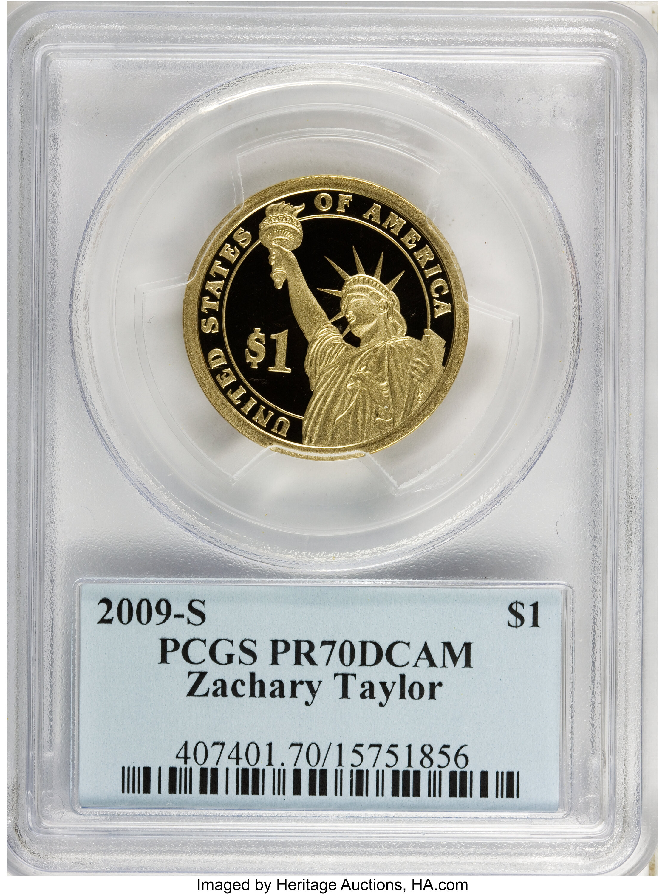 image for: 2009-S $1 Zachary Taylor PR70 Deep Cameo PCGS. PCGS Population (145). NGC Census: (0).   (#407401)...