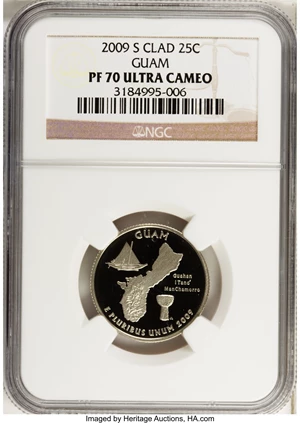 image for: 2009-S 25C Guam Clad PR70 Ultra Cameo NGC. NGC Census: (0). PCGS Population (278). (#406574)...