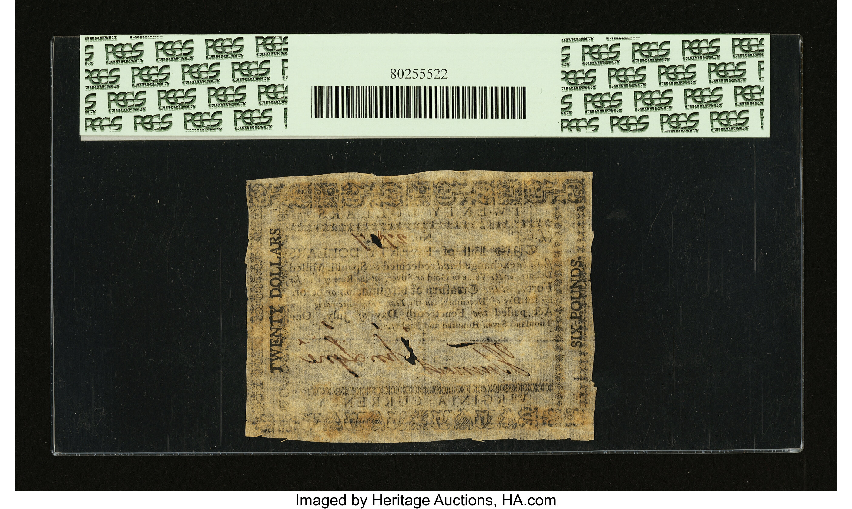 image for: Virginia July 14, 1780 $20 PCGS Apparent Extremely Fine 40....