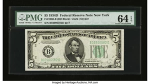 image for: Fr. 1960-B $5 1934D Federal Reserve Note. PMG Choice Uncirculated 64 EPQ....