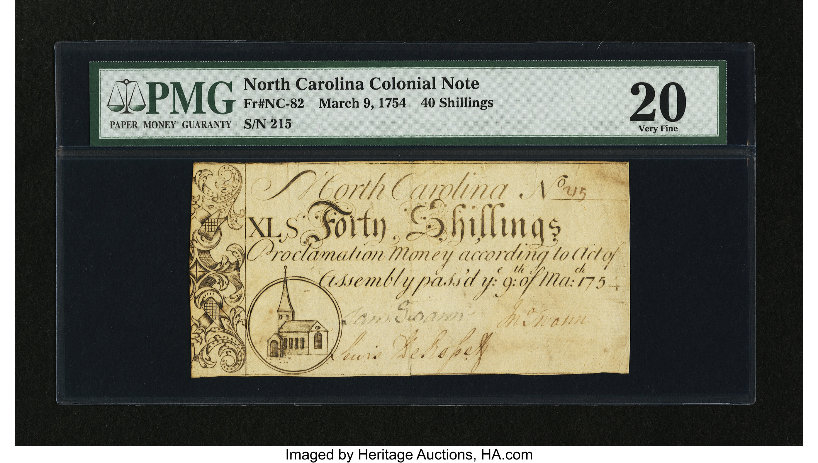 image for: North Carolina March 9, 1754 40s PMG Very Fine 20....
