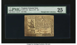 image for: Virginia May 5, 1777 $8 PMG Very Fine 25....
