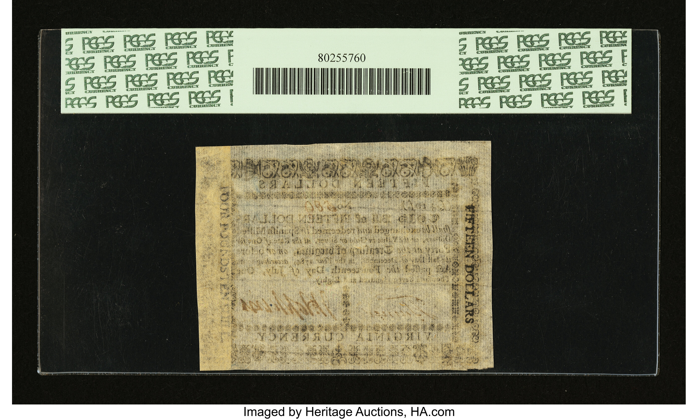 image for: Virginia July 14, 1780 $15 PCGS Apparent Extremely Fine 40....