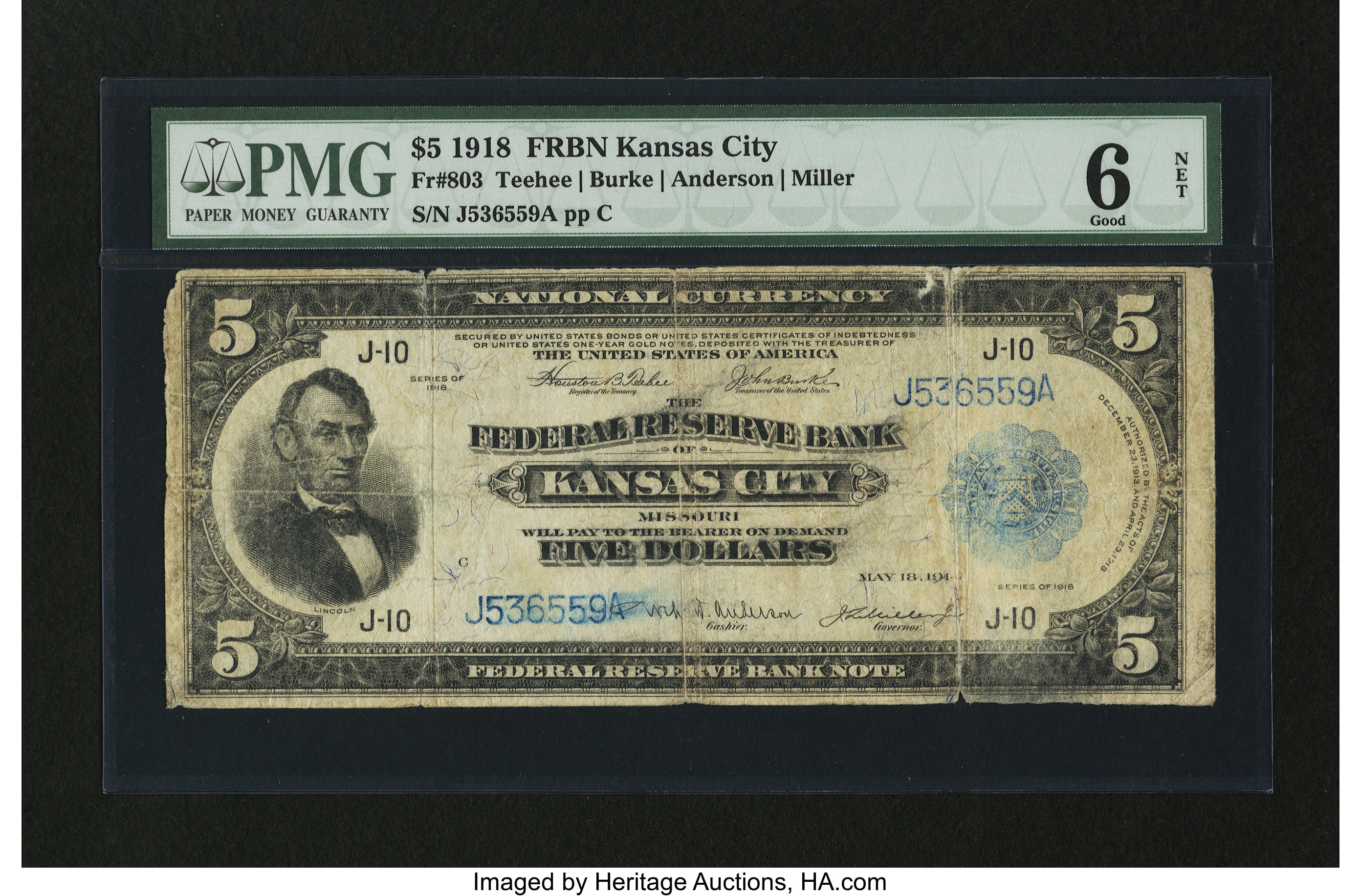 image for: Fr. 803 $5 1918 Federal Reserve Bank Note PMG Very Good 6 Net....