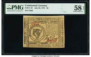 image for: Continental Currency July 22, 1776 $8 PMG Choice About Unc 58 EPQ....