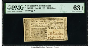 image for: New Jersey June 14, 1757 30s PMG Choice Uncirculated 63 EPQ....