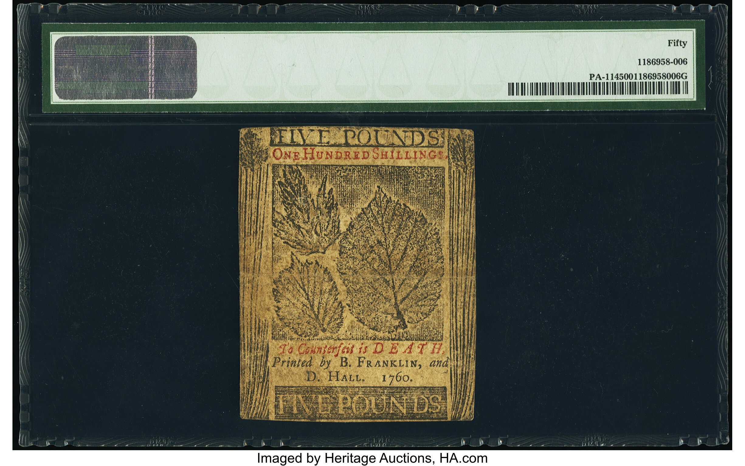 image for: Pennsylvania May 1, 1760 £5 PMG About Uncirculated 50....