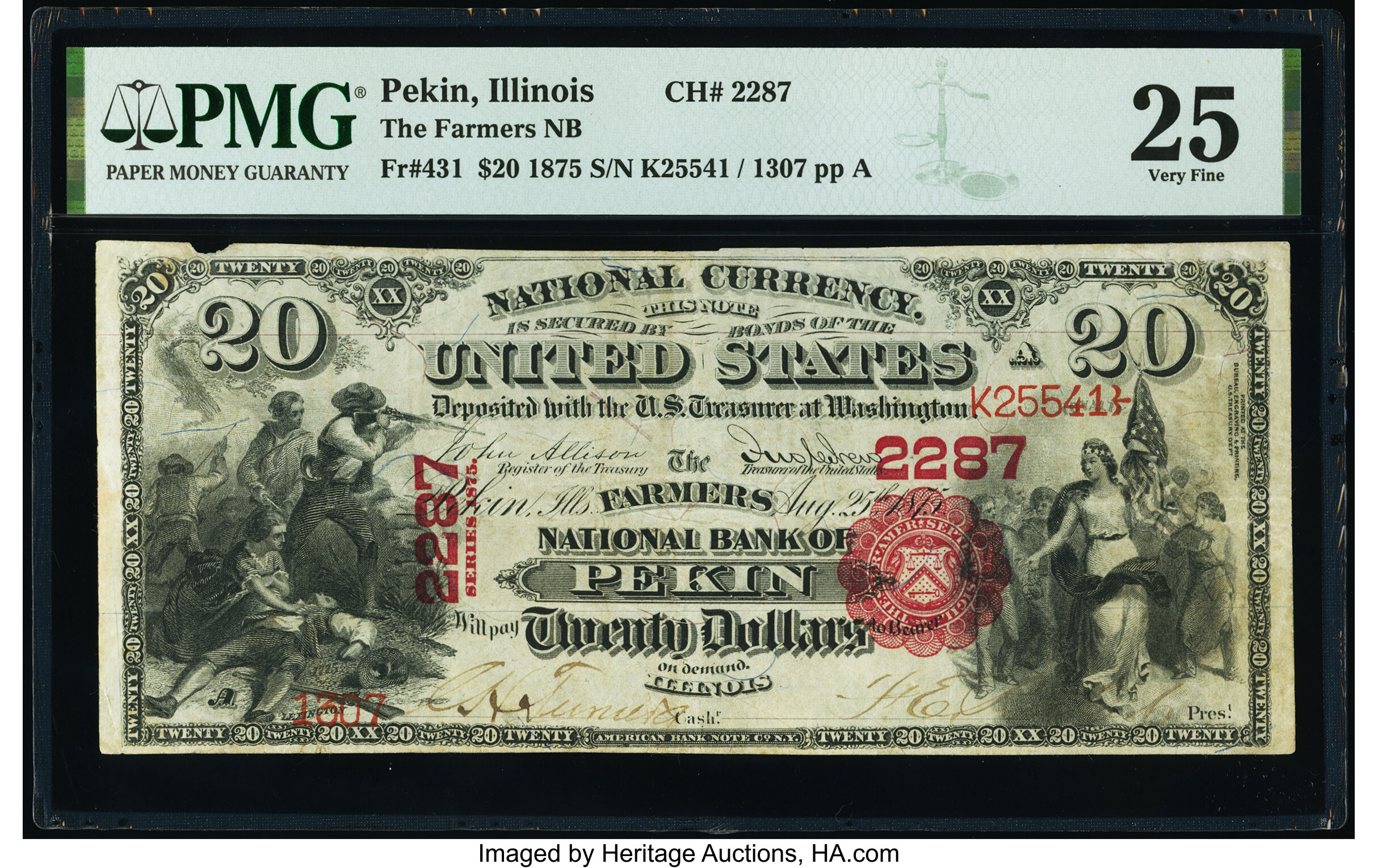 image for: Pekin, IL - $20 1875 Fr. 431 The Farmers National Bank Ch. # 2287 PMG Very Fine 25....