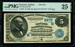 image for: Kokomo, IN - $5 1882 Date Back Fr. 535 The Howard National Bank Ch. # (M)2375 PMG Very Fine 25....