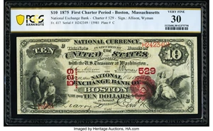 image for: Boston, MA - $10 1875 Fr. 417 The National Exchange Bank Ch. # 529 PCGS Banknote Very Fine 30....