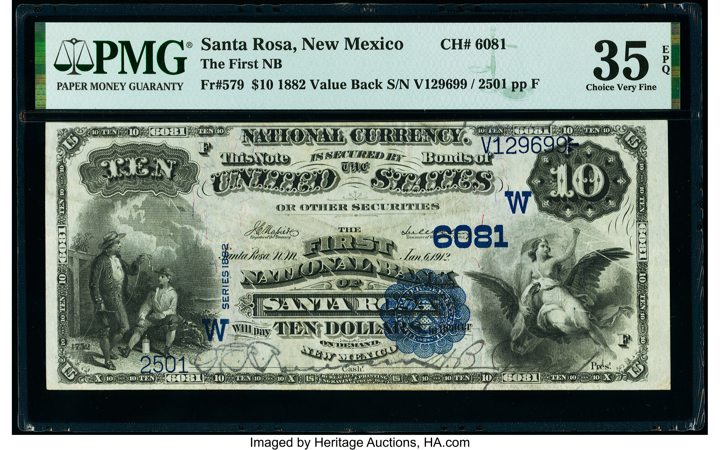image for: Santa Rosa, NM - $10 1882 Value Back Fr. 579 The First National Bank Ch. # (W)6081 PMG Choice Very Fine 35 EPQ....