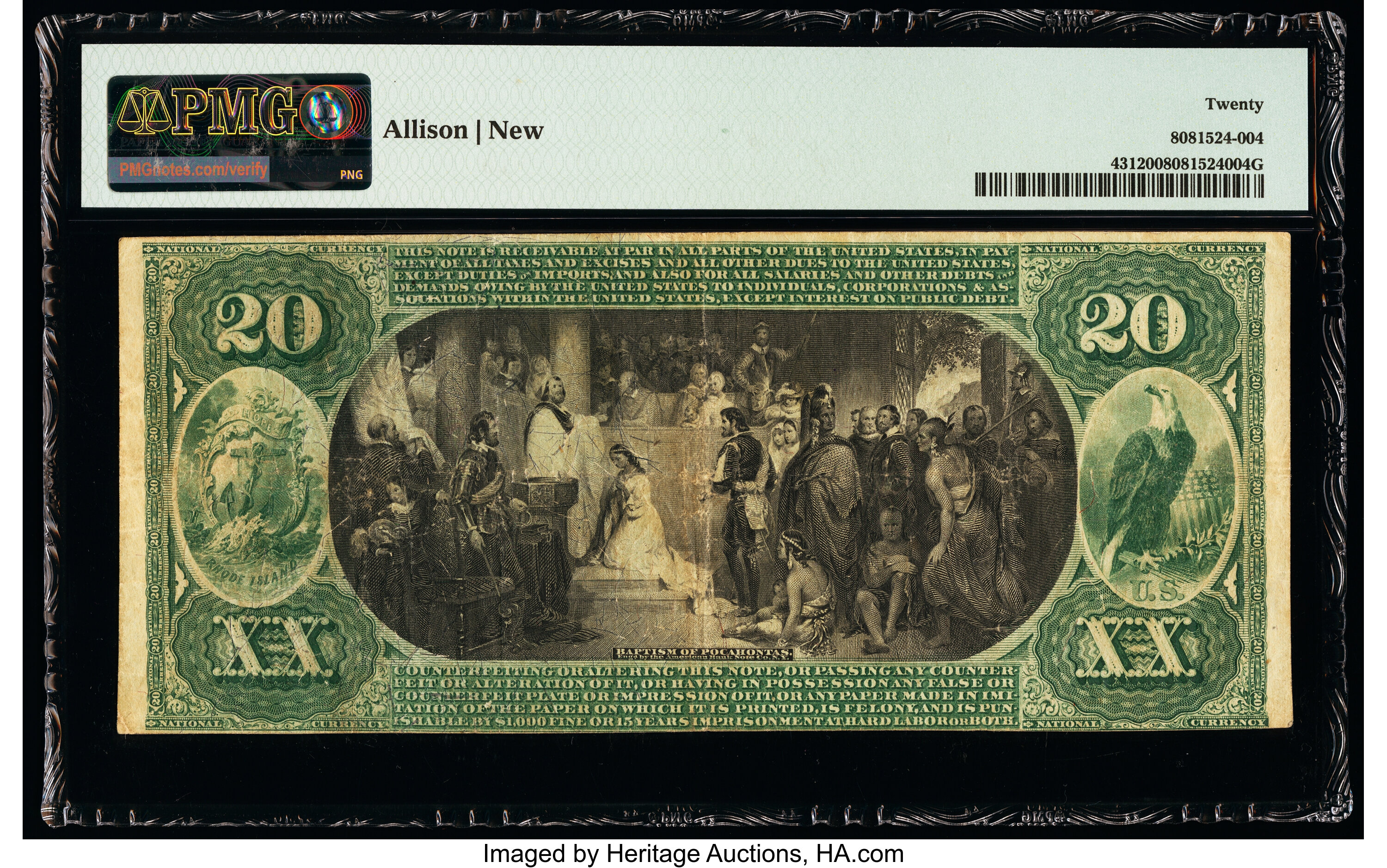 image for: Providence, RI - $20 1875 Fr. 431 The Fourth National Bank Ch. # 772 PMG Very Fine 20....