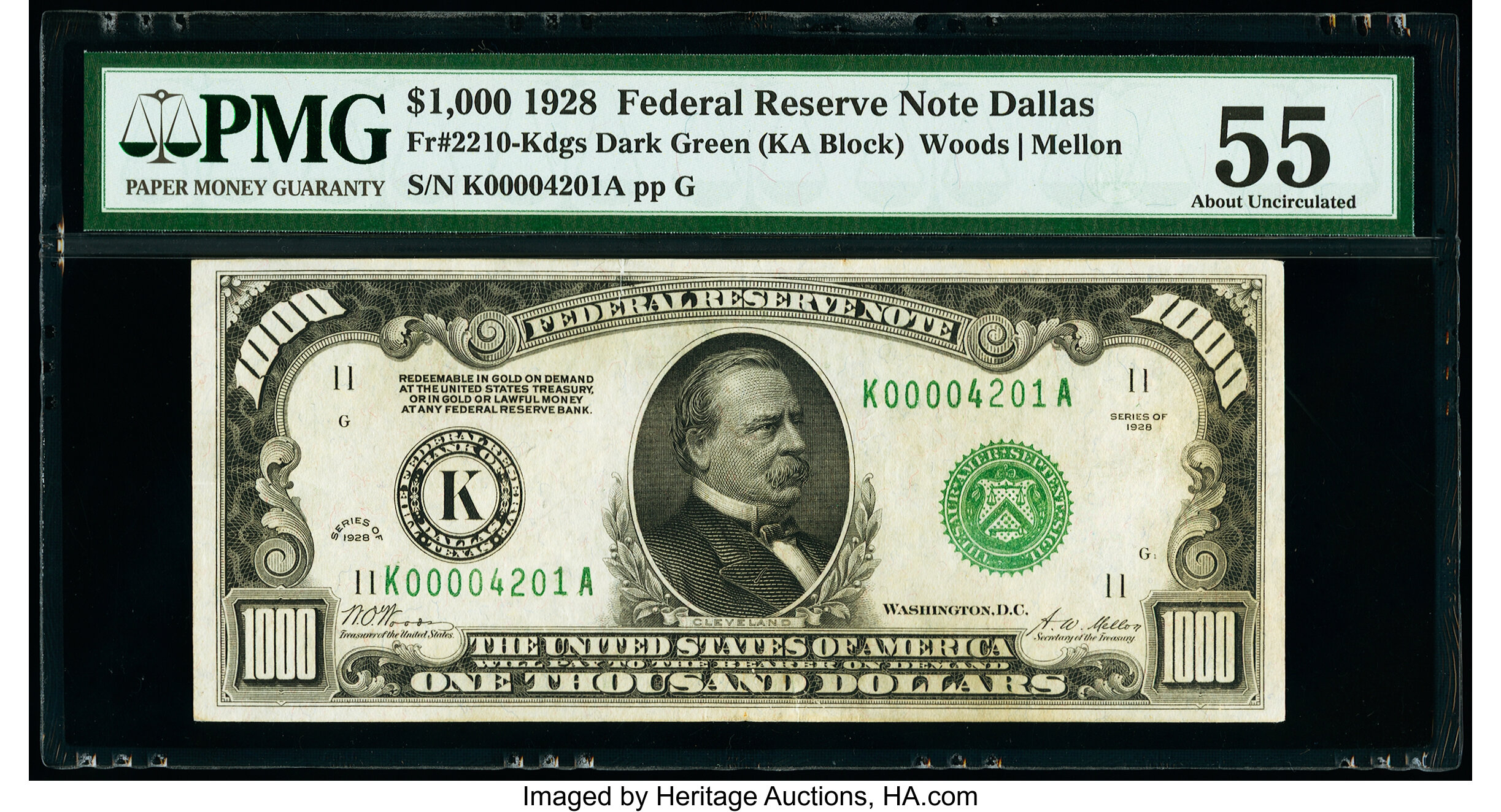 image for: Fr. 2210-K $1,000 1928 Federal Reserve Note. PMG About Uncirculated 55....