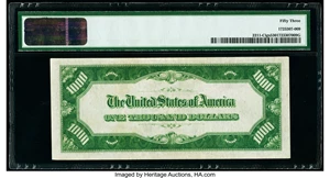 image for: Fr. 2211-C $1,000 1934 Light Green Seal Federal Reserve Note. PMG About Uncirculated 53....