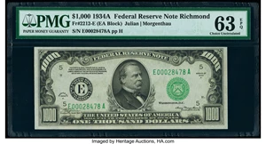 image for: Fr. 2212-E $1,000 1934A Federal Reserve Note. PMG Choice Uncirculated 63 EPQ....