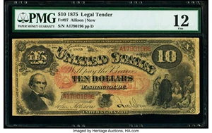 image for: Fr. 97 $10 1875 Legal Tender PMG Fine 12....