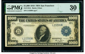 image for: Fr. 1133-L $1,000 1918 Federal Reserve Note PMG Very Fine 30....