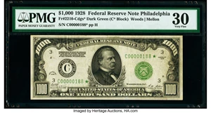 image for: Fr. 2210-C* $1,000 1928 Federal Reserve Note. PMG Very Fine 30....