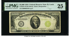 image for: Fr. 2221-H $5,000 1934 Federal Reserve Note. PMG Very Fine 25....