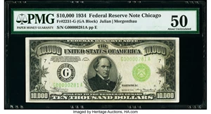 image for: Fr. 2231-G $10,000 1934 Federal Reserve Note. PMG About Uncirculated 50....