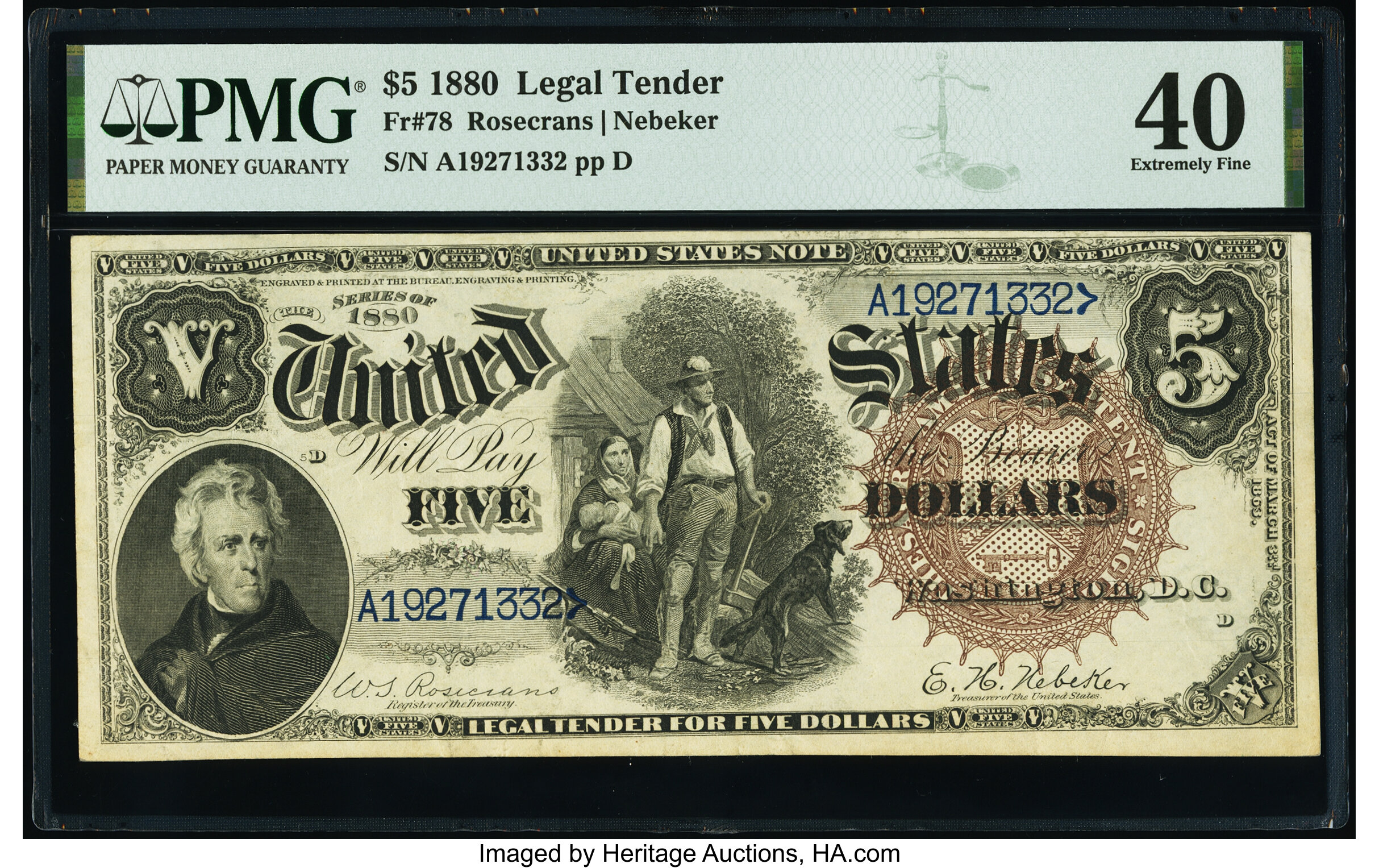 image for: Fr. 78 $5 1880 Legal Tender PMG Extremely Fine 40....