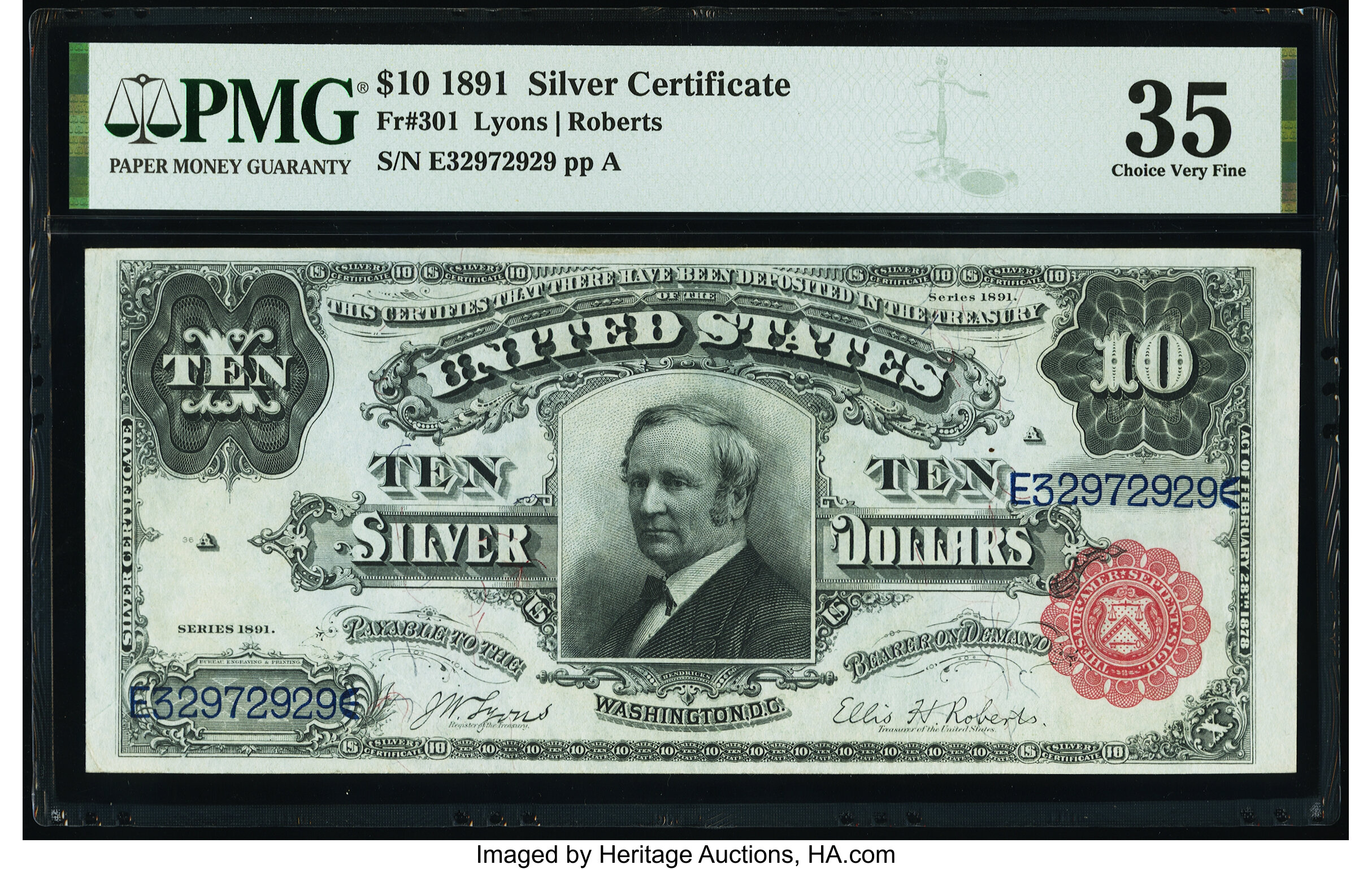 Fr. 301 $10 1891 Silver Certificate PMG Choice Very Fine 35. ...