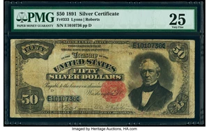 image for: Fr. 333 $50 1891 Silver Certificate PMG Very Fine 25....
