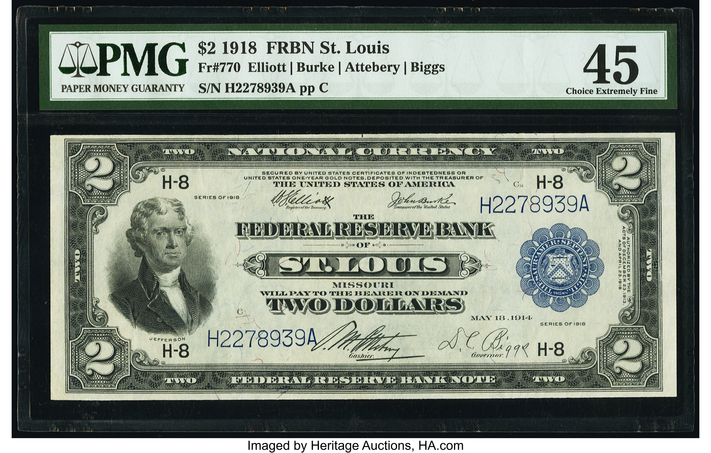 image for: Fr. 770 $2 1918 Federal Reserve Bank Note PMG Choice Extremely Fine 45....