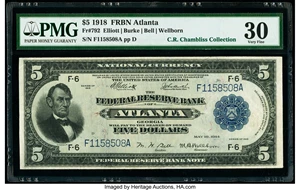 image for: Fr. 792 $5 1918 Federal Reserve Bank Note PMG Very Fine 30....