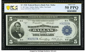 image for: Fr. 807 $5 1918 Federal Reserve Bank Note PCGS Banknote About Unc 50 PPQ....