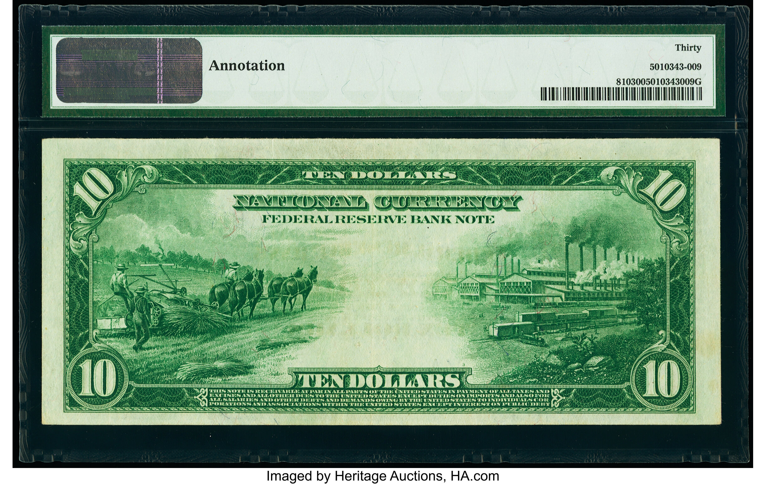 image for: Fr. 810 $10 1918 Federal Reserve Bank Note PMG Very Fine 30....