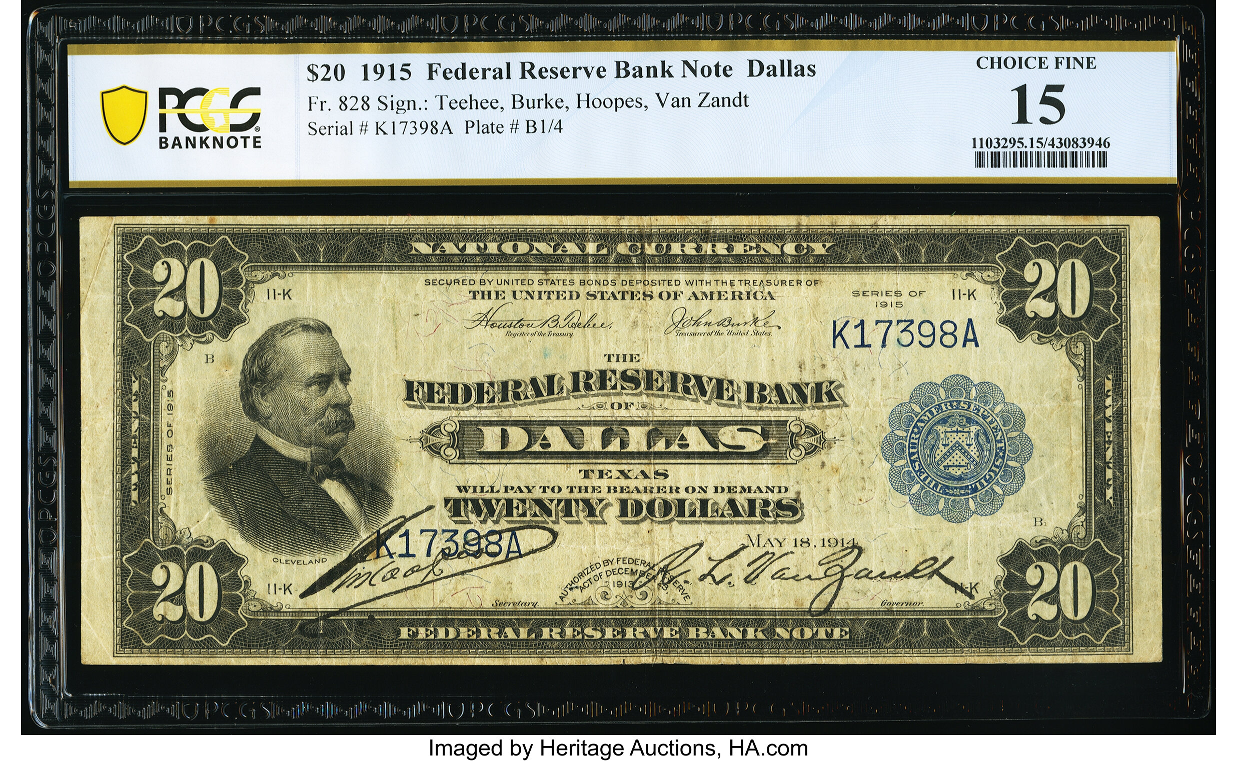 image for: Fr. 828 $20 1915 Federal Reserve Bank Note PCGS Banknote Choice Fine 15....
