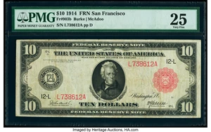 image for: Fr. 903b $10 1914 Red Seal Federal Reserve Note PMG Very Fine 25....