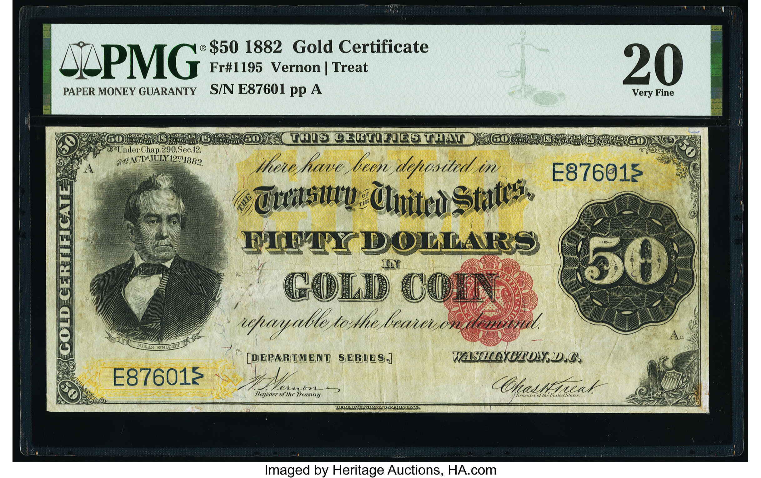 image for: Fr. 1195 $50 1882 Gold Certificate PMG Very Fine 20....